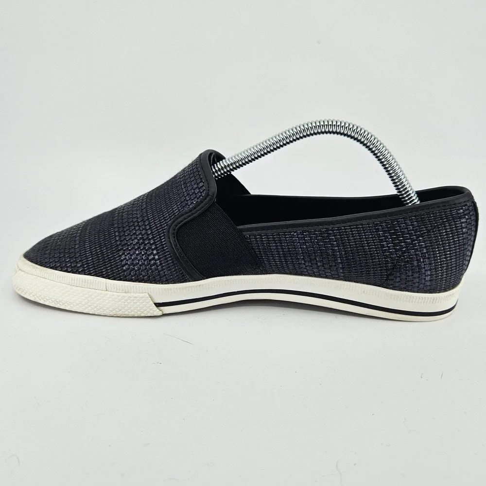 Womens Lauren Ralph Lauren Slip On Sneakers Size 9.5M Black Classic Woven Casual